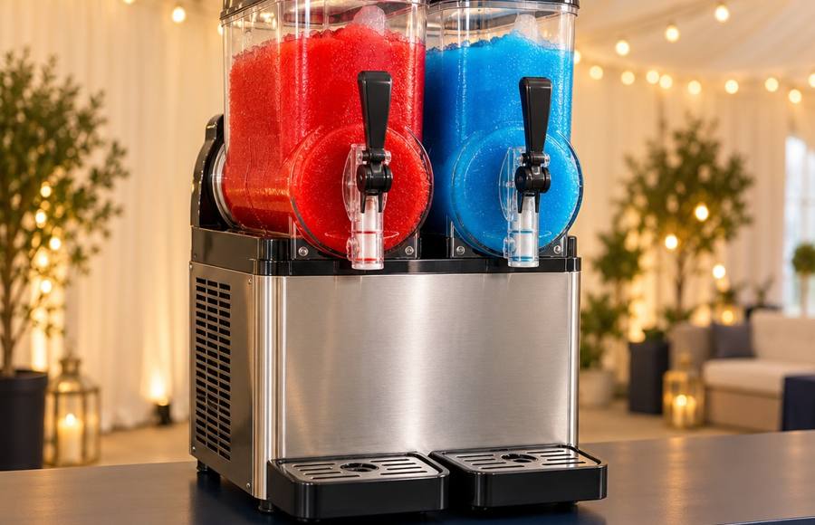 Dual-barrel slush machine with red and blue slush