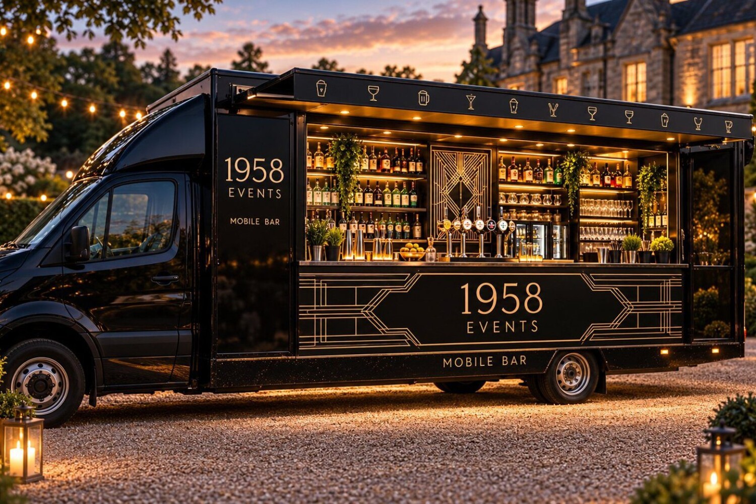 The Star Bar festival bar truck in black and gold 1958 Events livery